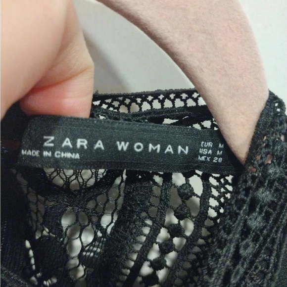 ZARA WOMAN | Black Embellished Lace Blouse with Mandarin Collar - Picture 2 of 5